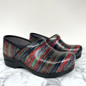 Dansko Pro XP Multi-Colored Striped Patent Leather Clogs Size 5.5/6